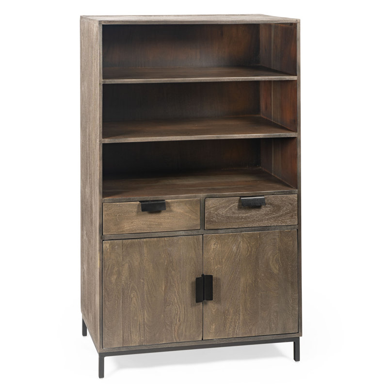 Modern Acacia Wood Accent Cabinet with Black Iron Legs