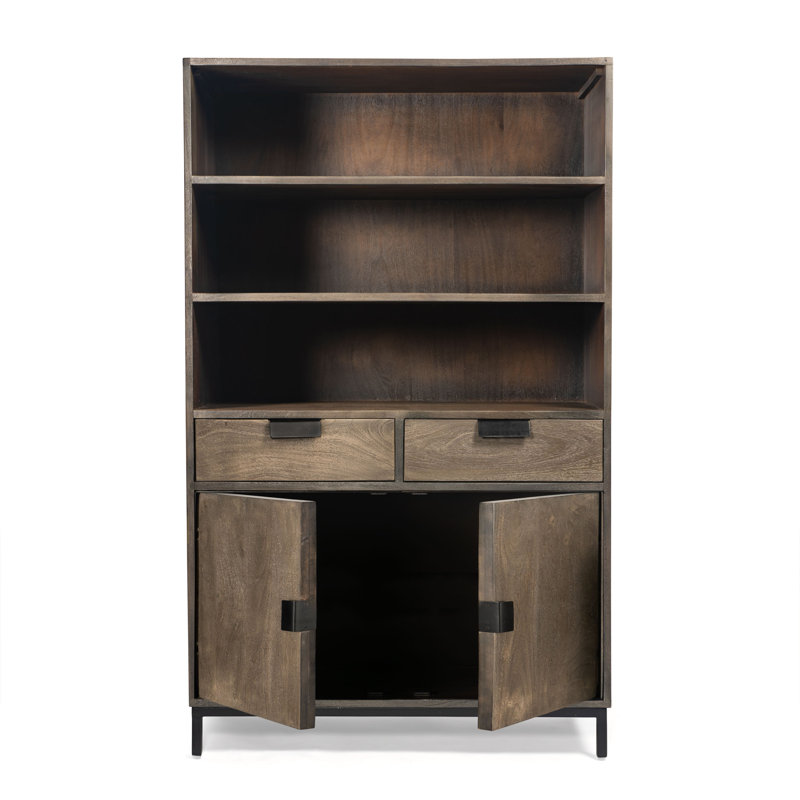Modern Acacia Wood Accent Cabinet with Black Iron Legs