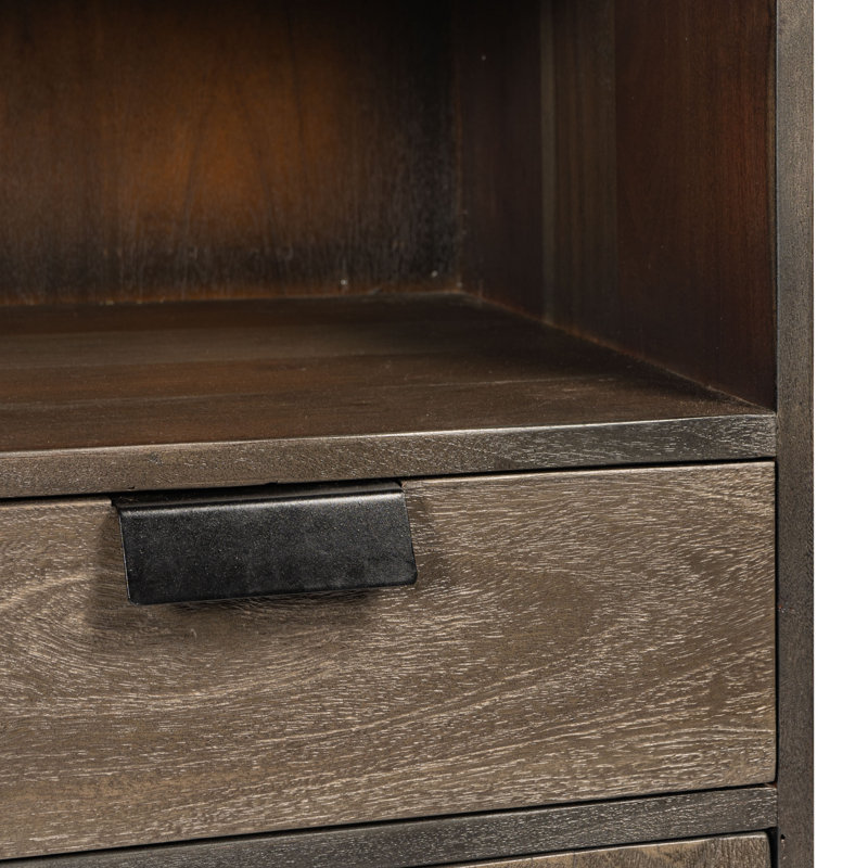 Modern Acacia Wood Accent Cabinet with Black Iron Legs