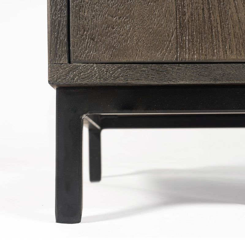 Modern Acacia Wood Accent Cabinet with Black Iron Legs