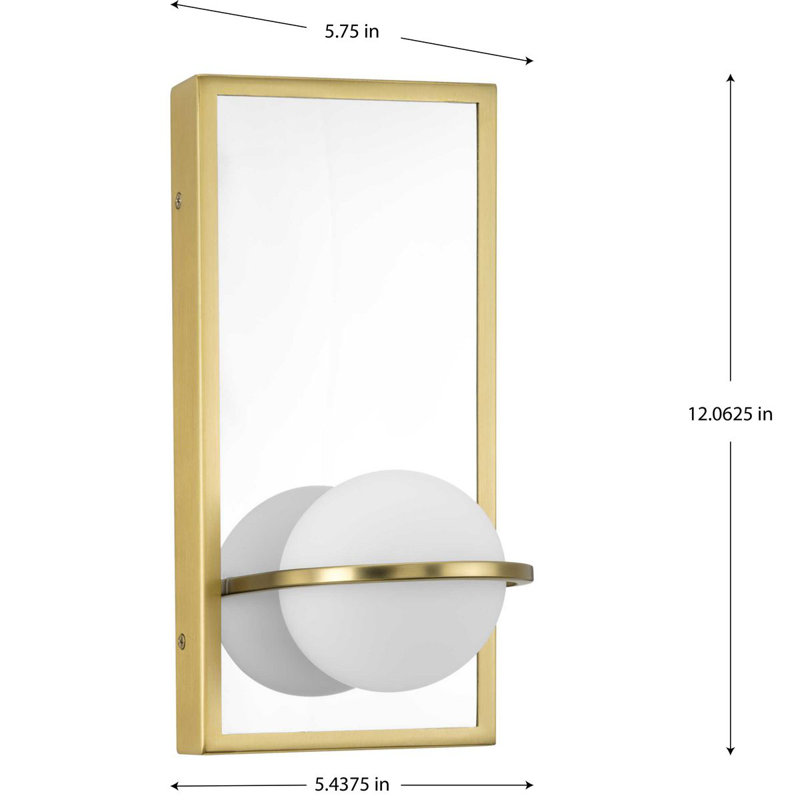 Satin Brass Rectangular LED Wall Sconce with Opal Glass