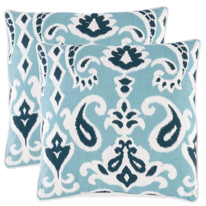 Porch Blue Paisley Cotton Linen 22" Square Throw Pillow Set