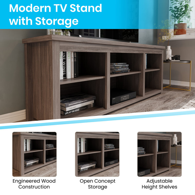 Gray Wash Oak 65" TV Stand with Open Storage