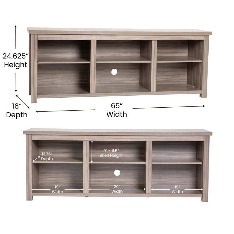 Gray Wash Oak 65" TV Stand with Open Storage