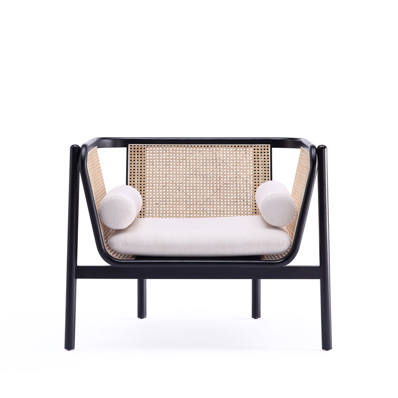 Versailles Barrel Accent Chair in Black & Cream with Rattan Back