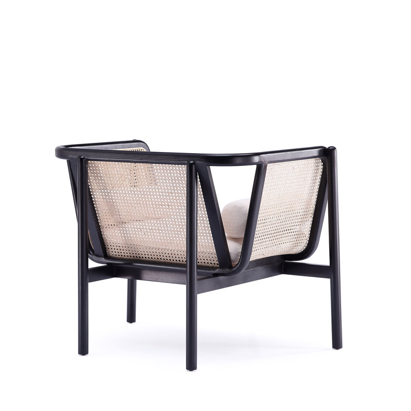 Versailles Barrel Accent Chair in Black & Cream with Rattan Back