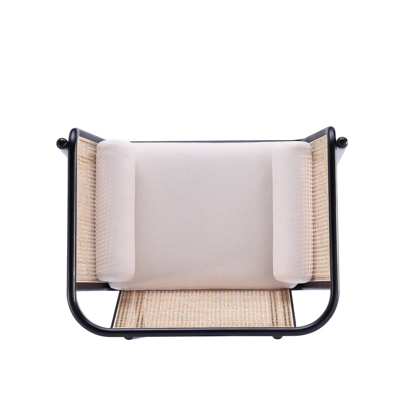 Versailles Barrel Accent Chair in Black & Cream with Rattan Back