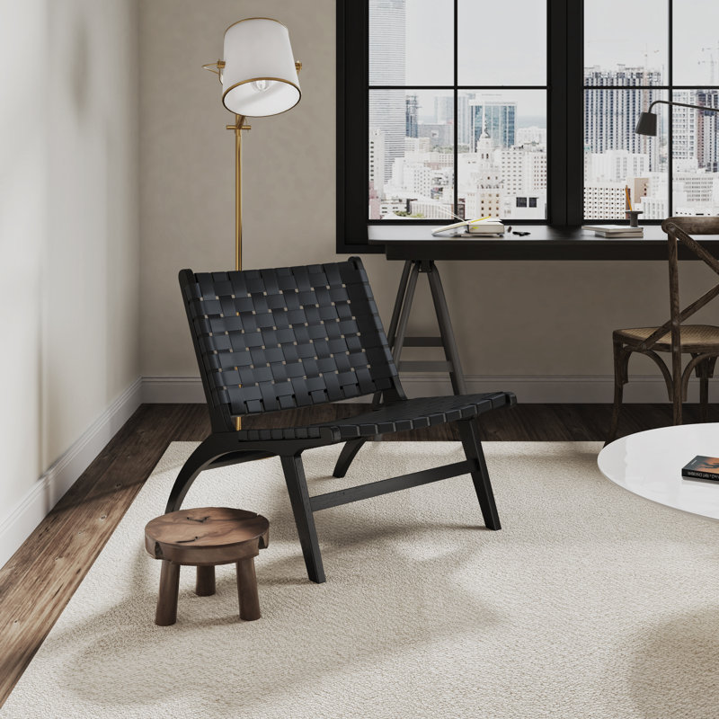 Manhattan Comfort Black Faux Leather Woven Slipper Chair