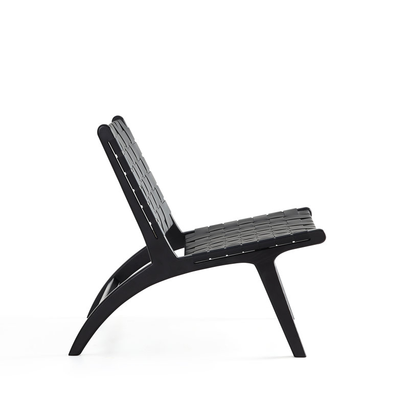 Manhattan Comfort Black Faux Leather Woven Slipper Chair