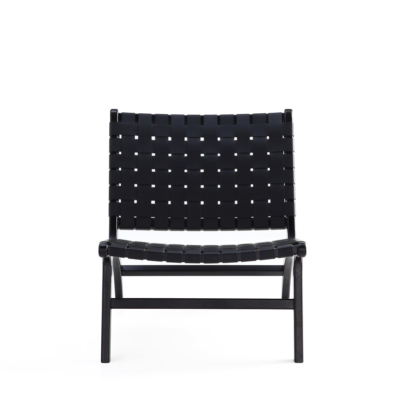 Manhattan Comfort Black Faux Leather Woven Slipper Chair