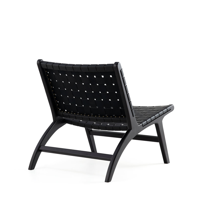 Manhattan Comfort Black Faux Leather Woven Slipper Chair