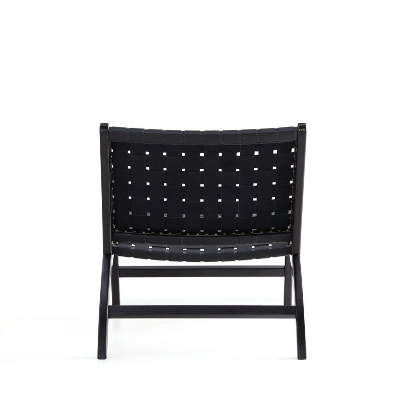 Manhattan Comfort Black Faux Leather Woven Slipper Chair