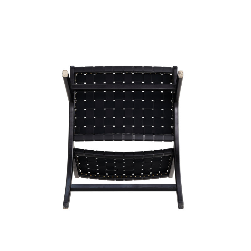 Manhattan Comfort Black Faux Leather Woven Slipper Chair