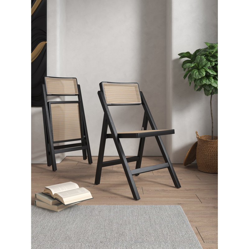 Pullman Black and Natural Cane Solid Wood Folding Side Chair