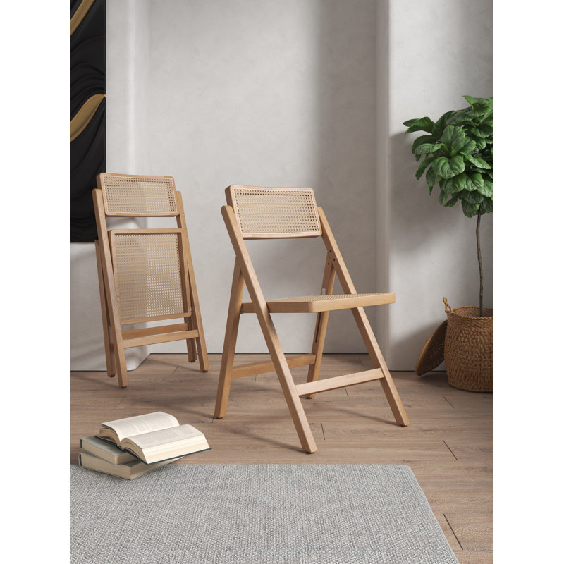 Natural Cane and Wood Folding Dining Side Chair Set