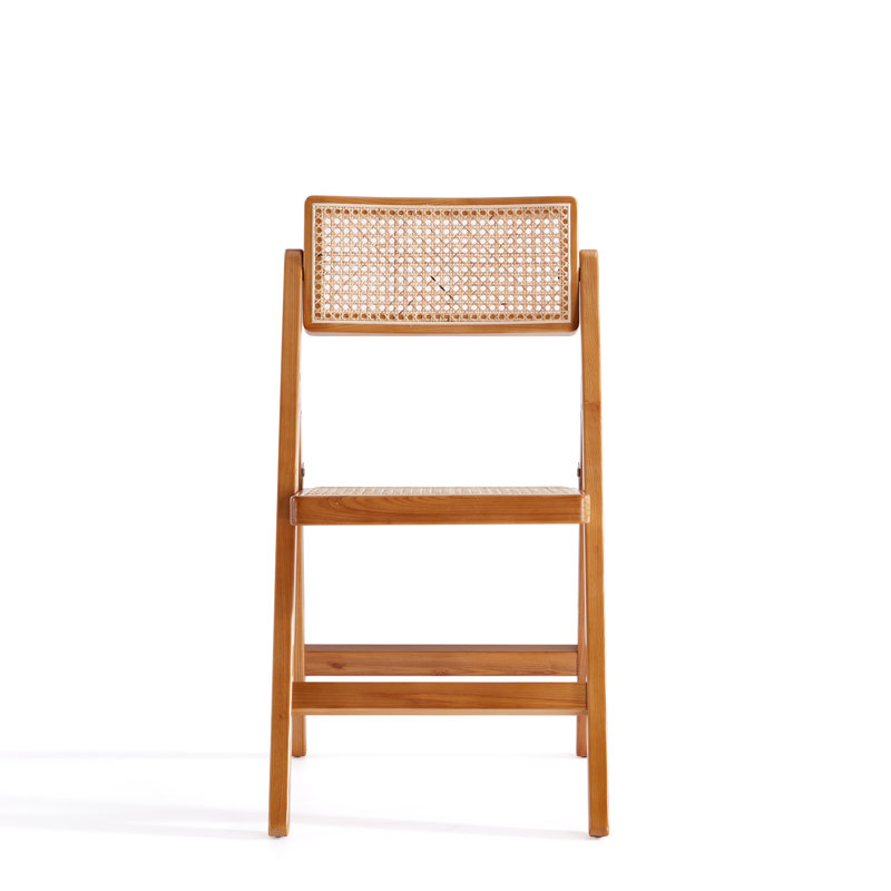Natural Cane and Wood Folding Dining Side Chair Set