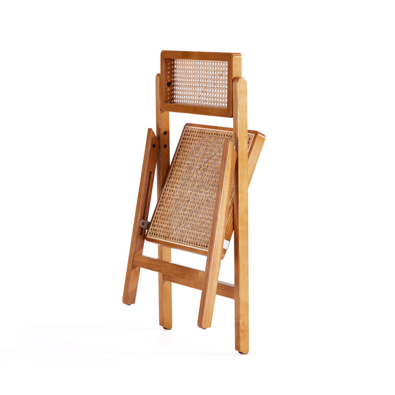 Natural Cane and Wood Folding Dining Side Chair Set