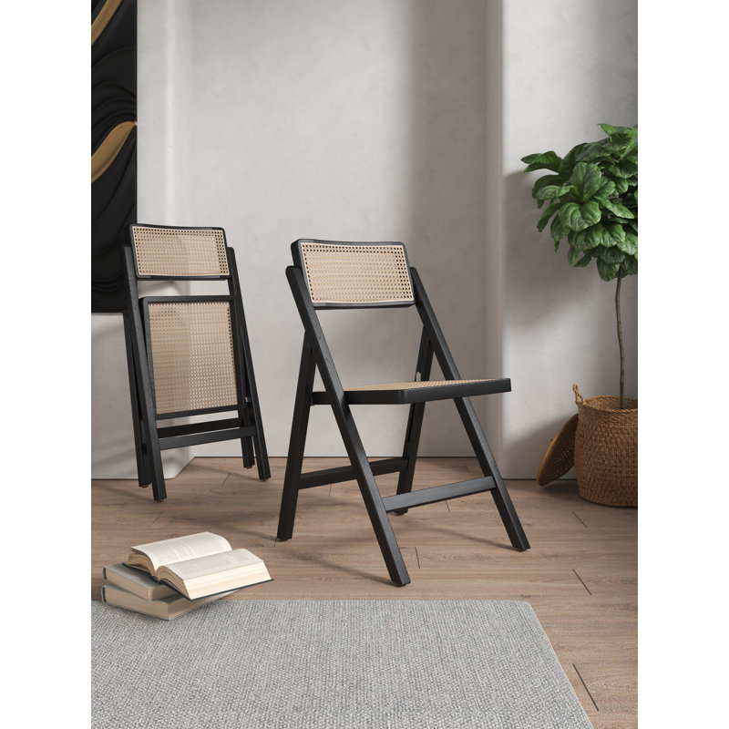 Pullman Black and Natural Cane Solid Wood Folding Side Chair