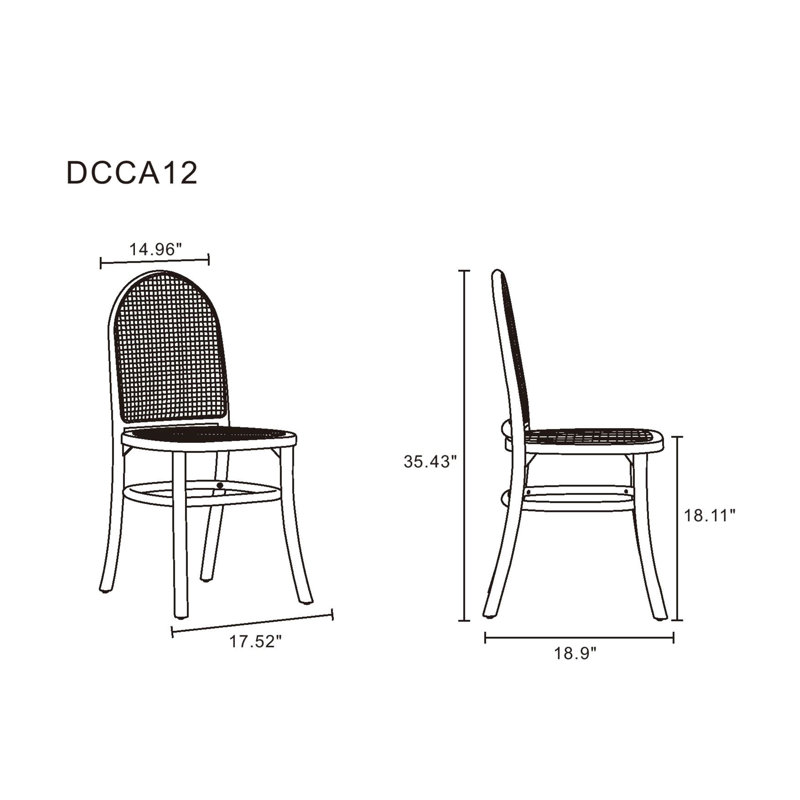 Elegant Natural Ash Wood and Cane Side Dining Chair, Set of 2