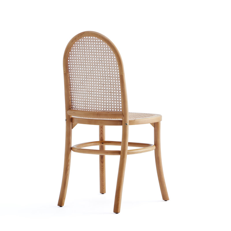 Elegant Natural Ash Wood and Cane Side Dining Chair, Set of 2