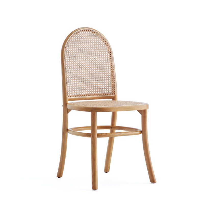 Elegant Natural Ash Wood and Cane Side Dining Chair, Set of 2