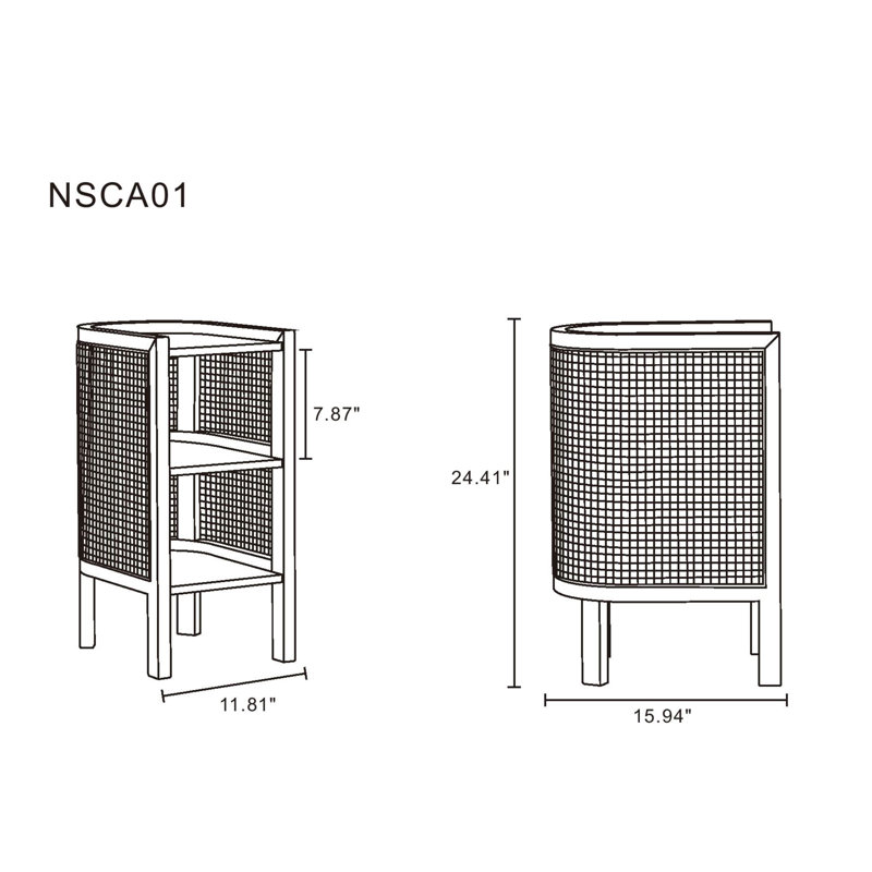 Tahitian Resort-Inspired Natural Ash and Rattan 2-Shelf End Table