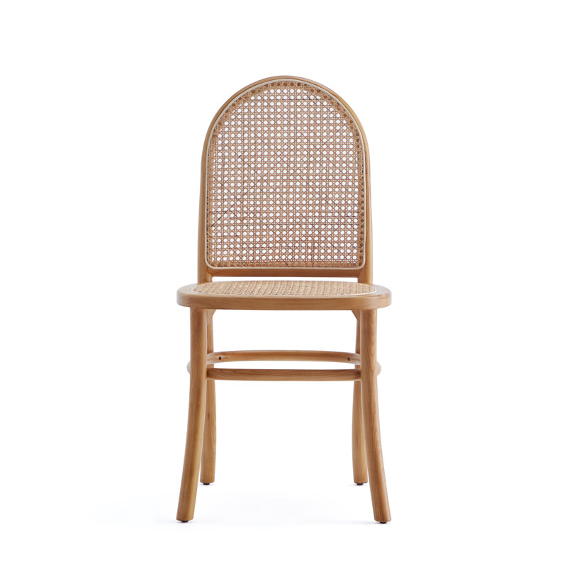 Elegant Natural Ash Wood and Cane Side Dining Chair, Set of 2