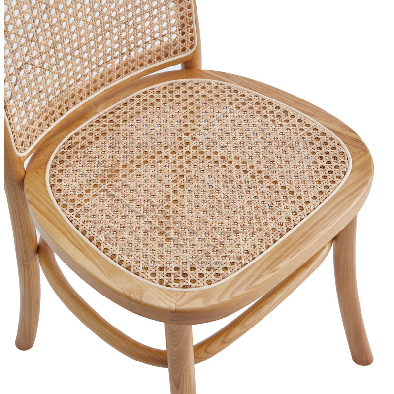Elegant Natural Ash Wood and Cane Side Dining Chair, Set of 2