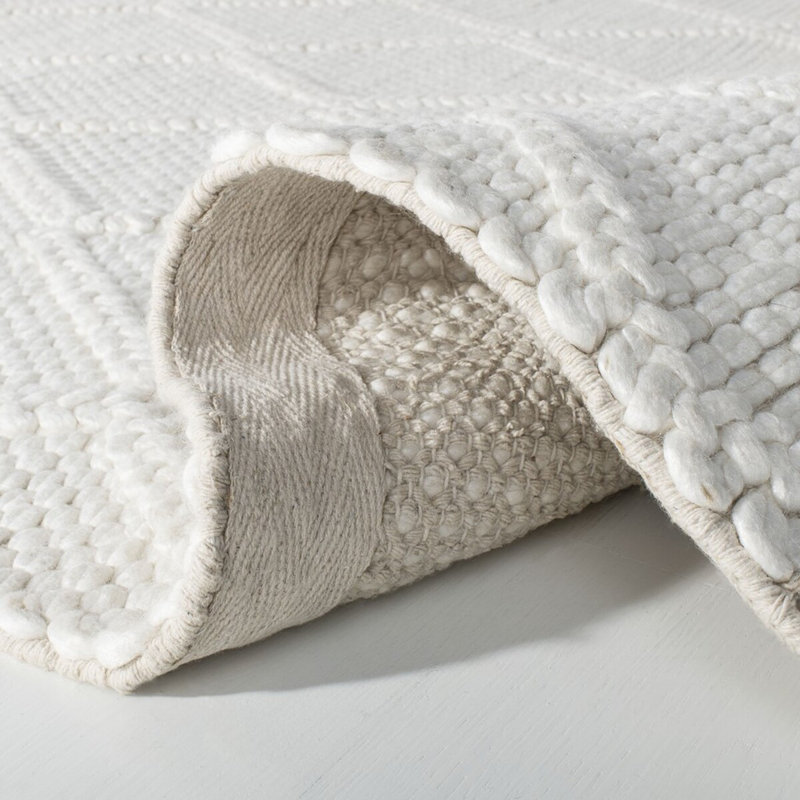 Elegant Ivory Diamond Hand-Knotted Wool & Viscose Runner Rug, 2'3" x 10'
