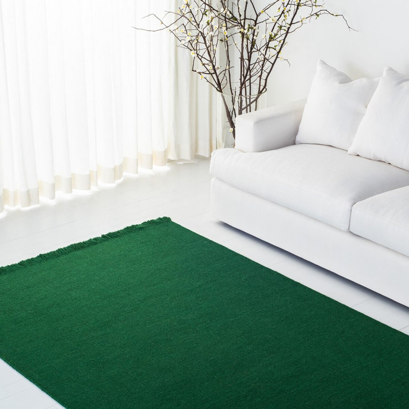 Elegant Green Hand-Knotted Wool & Cotton 4'x6' Area Rug