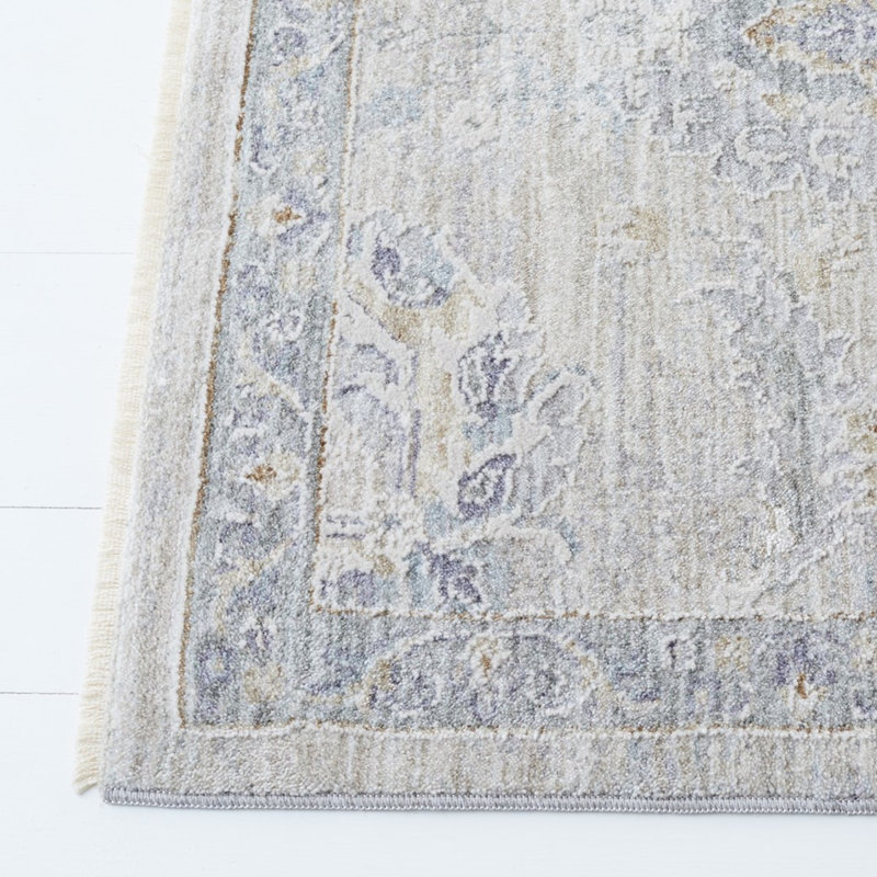 Elegant Gray Floral 10' x 14' Hand-Knotted Synthetic Area Rug