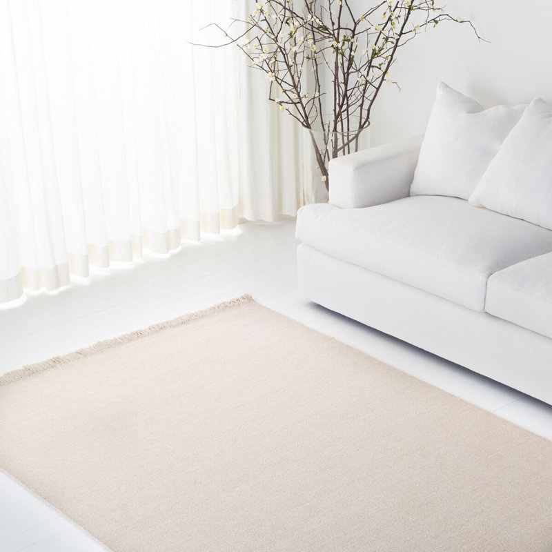 Elegant Beige Hand-Knotted Wool Area Rug, 4' x 6'