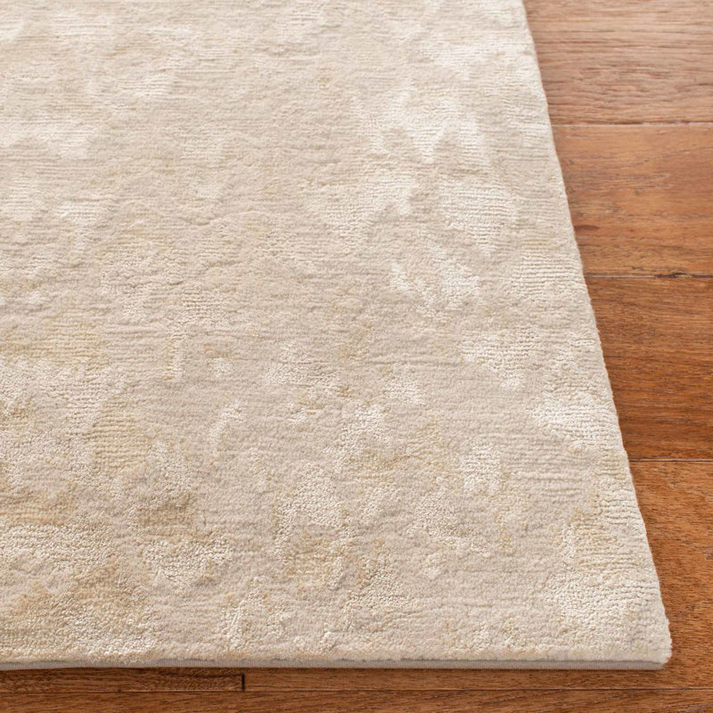 Nepalese Hand-Knotted Silk & Wool Sand-Toned Area Rug, 6' x 9'