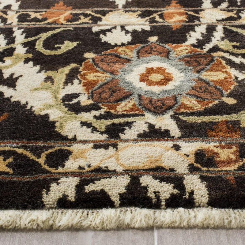 Hand-Knotted Dark Brown and Beige Wool 6' x 9' Area Rug
