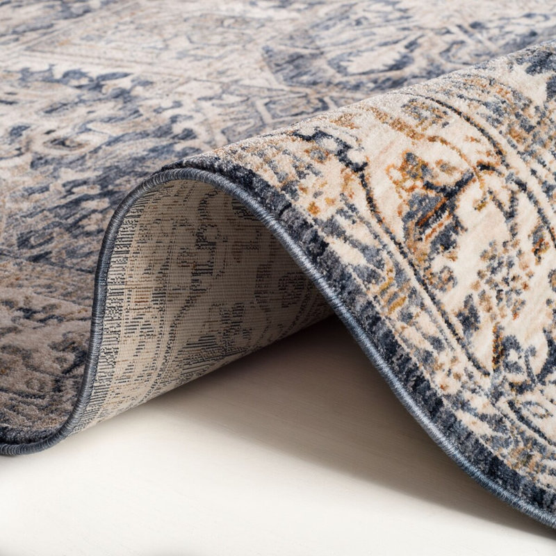 Serene Navy and Taupe Medallion 6' x 9' Synthetic Area Rug