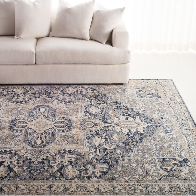Serene Navy and Taupe Medallion 6' x 9' Synthetic Area Rug