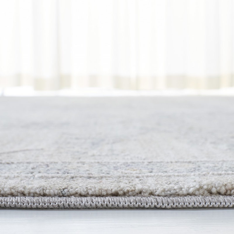 Elegant Gray Floral 10' x 14' Hand-Knotted Synthetic Area Rug