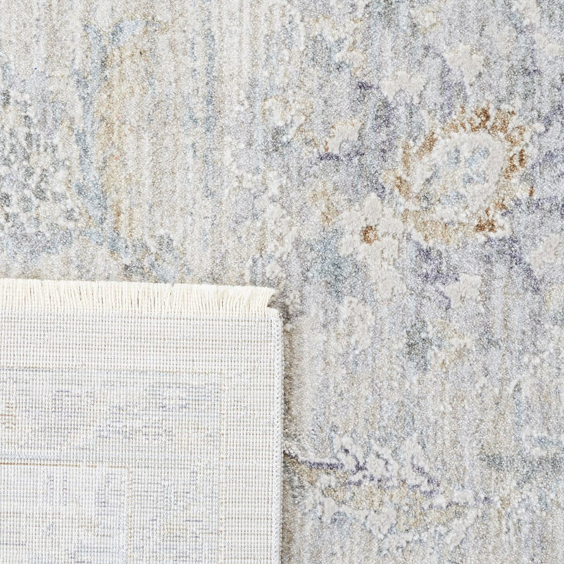 Elegant Gray Floral 10' x 14' Hand-Knotted Synthetic Area Rug