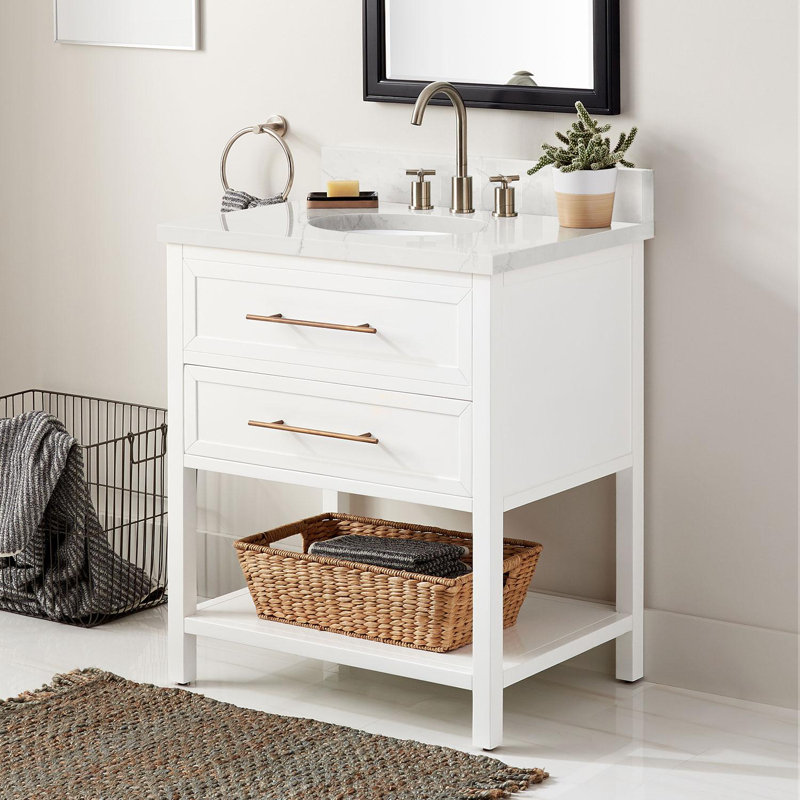 White Mahogany Single Basin Vanity with Brass Hardware