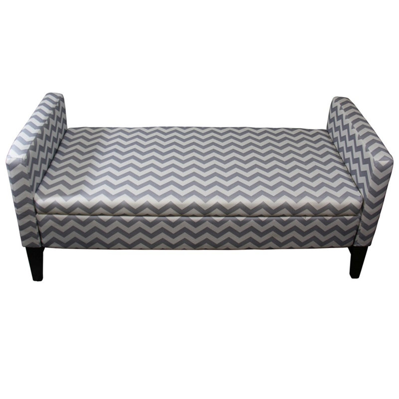 Modern Chevron 53" Gray and White Upholstered Storage Bench