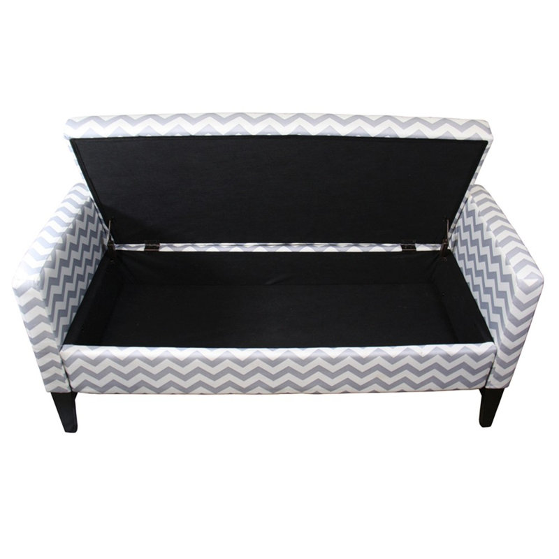 Modern Chevron 53" Gray and White Upholstered Storage Bench