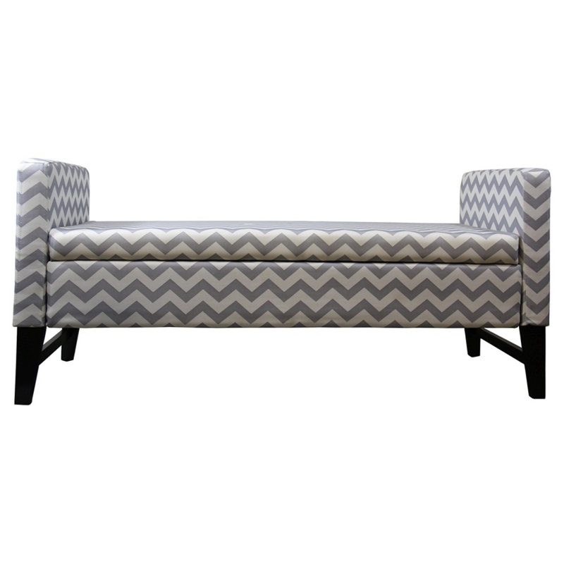 Modern Chevron 53" Gray and White Upholstered Storage Bench
