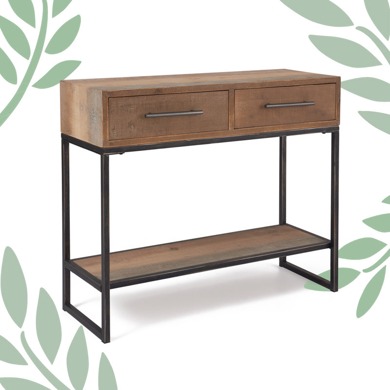 Rustic Wood and Metal Console Table with Dual Storage Drawers