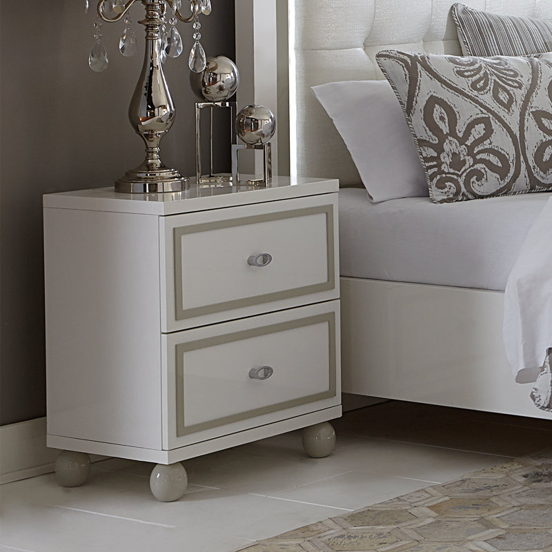 Cloud White Transitional 2-Drawer Nightstand