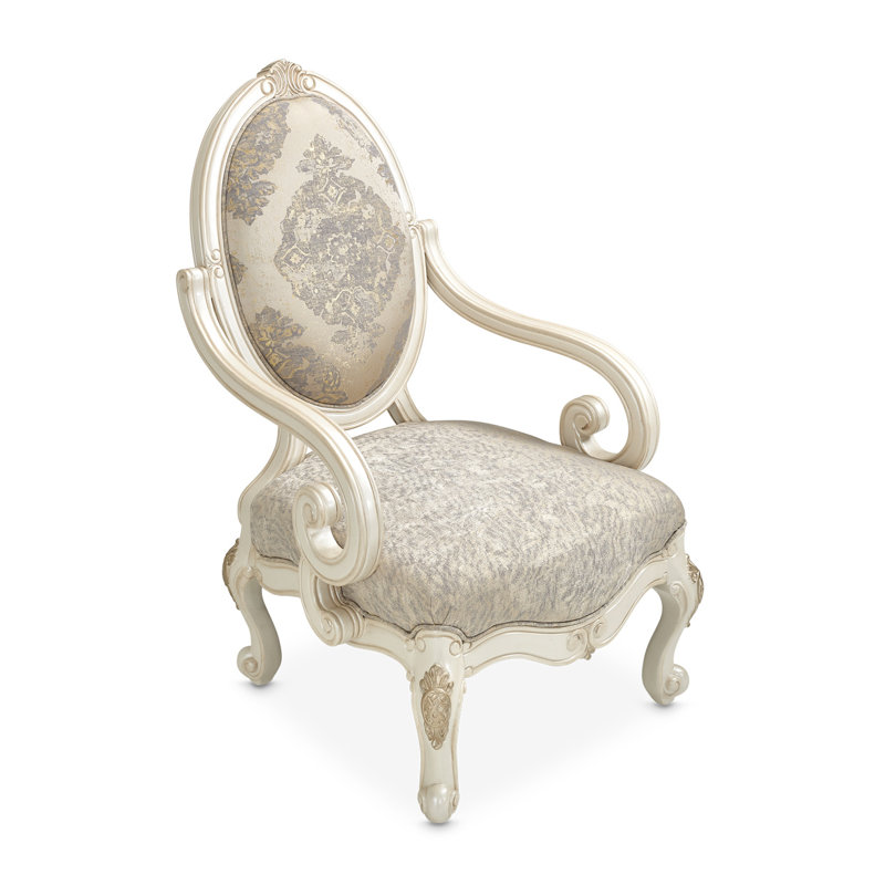 Elegant Beige Leather & Wood Handcrafted Traditional Accent Chair