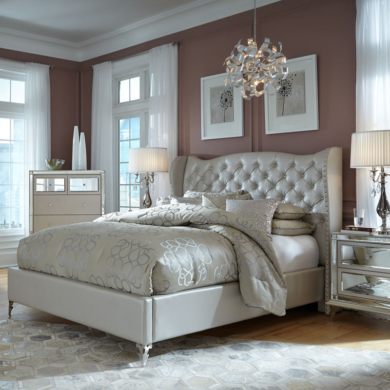 Frost King-Size Vegan Leather Tufted Bed with Nailhead Trim