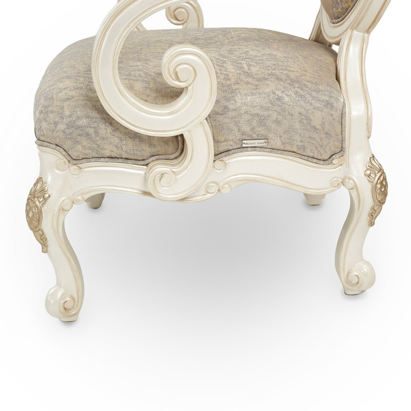 Elegant Beige Leather & Wood Handcrafted Traditional Accent Chair
