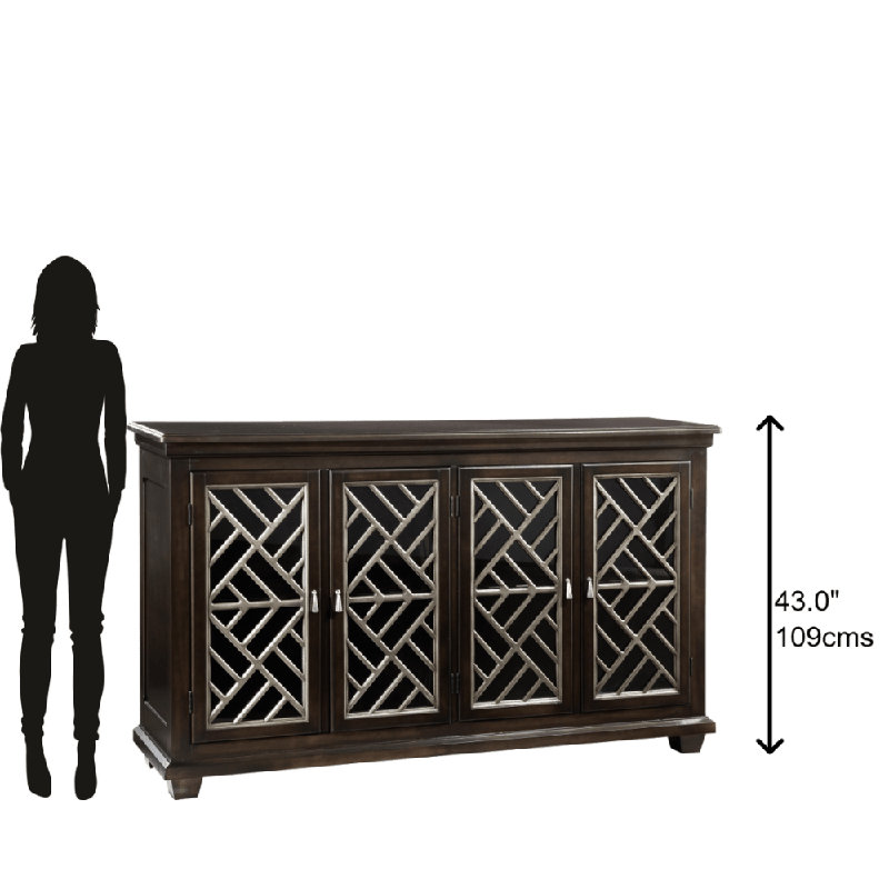 Hekman Transitional 72" Brown Media Console with Textured Glass Doors
