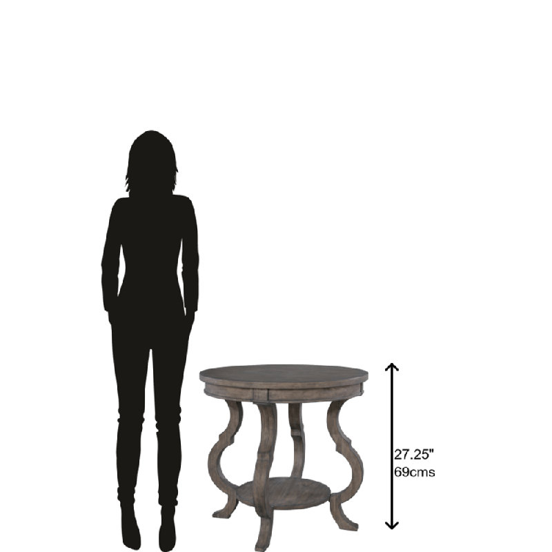 Traditional Gray-Brown Round Wood & Metal End Table with Storage