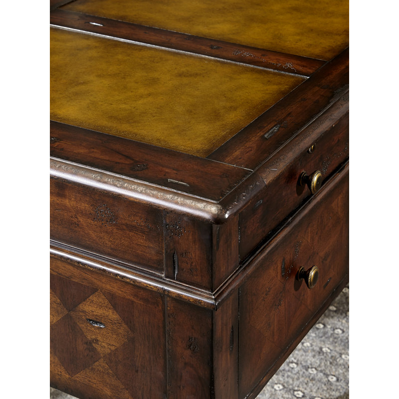 Traditional Antique Brown Home Office Desk with 5 Drawers